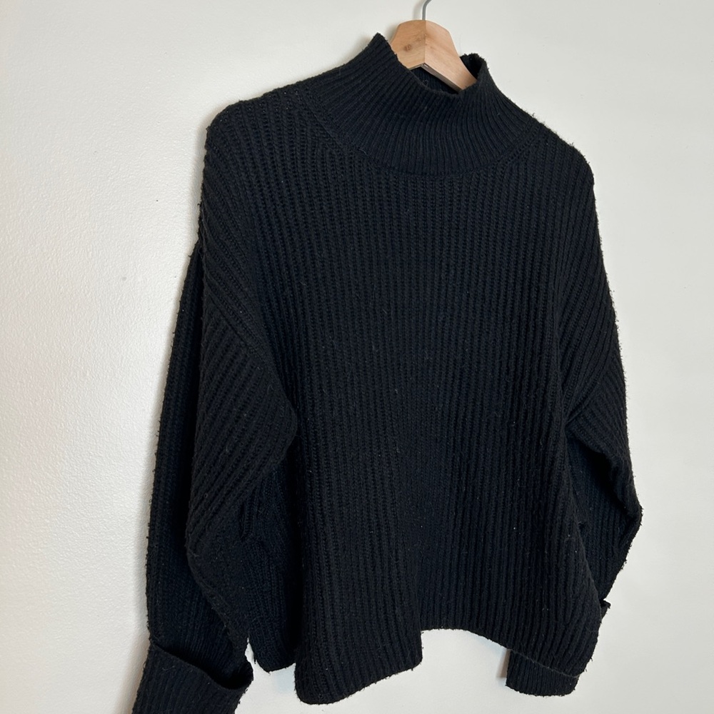 Topshop Ribbed Black Cowl Neck Sweater